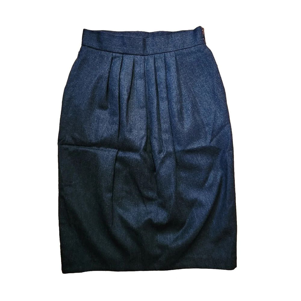 4 P VTG 100% Wool Herringbone Tweed Pleat Pencil Skirt Career Mature Academia